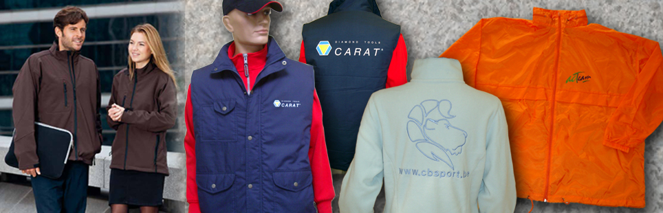 Bedrijfskleding zoals regenvesten, bodywarmers en fleece
